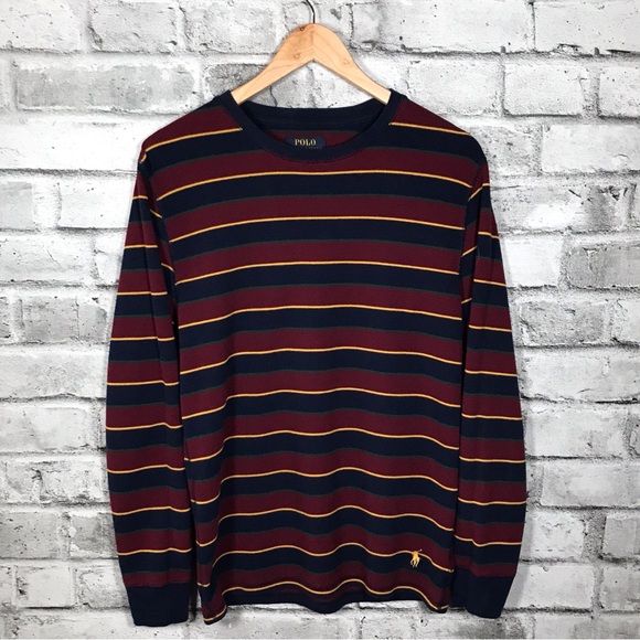 Polo Ralph Lauren Other - Polo Ralph Lauren Waffle Striped Long Sleeve Crewneck Navy Burgundy